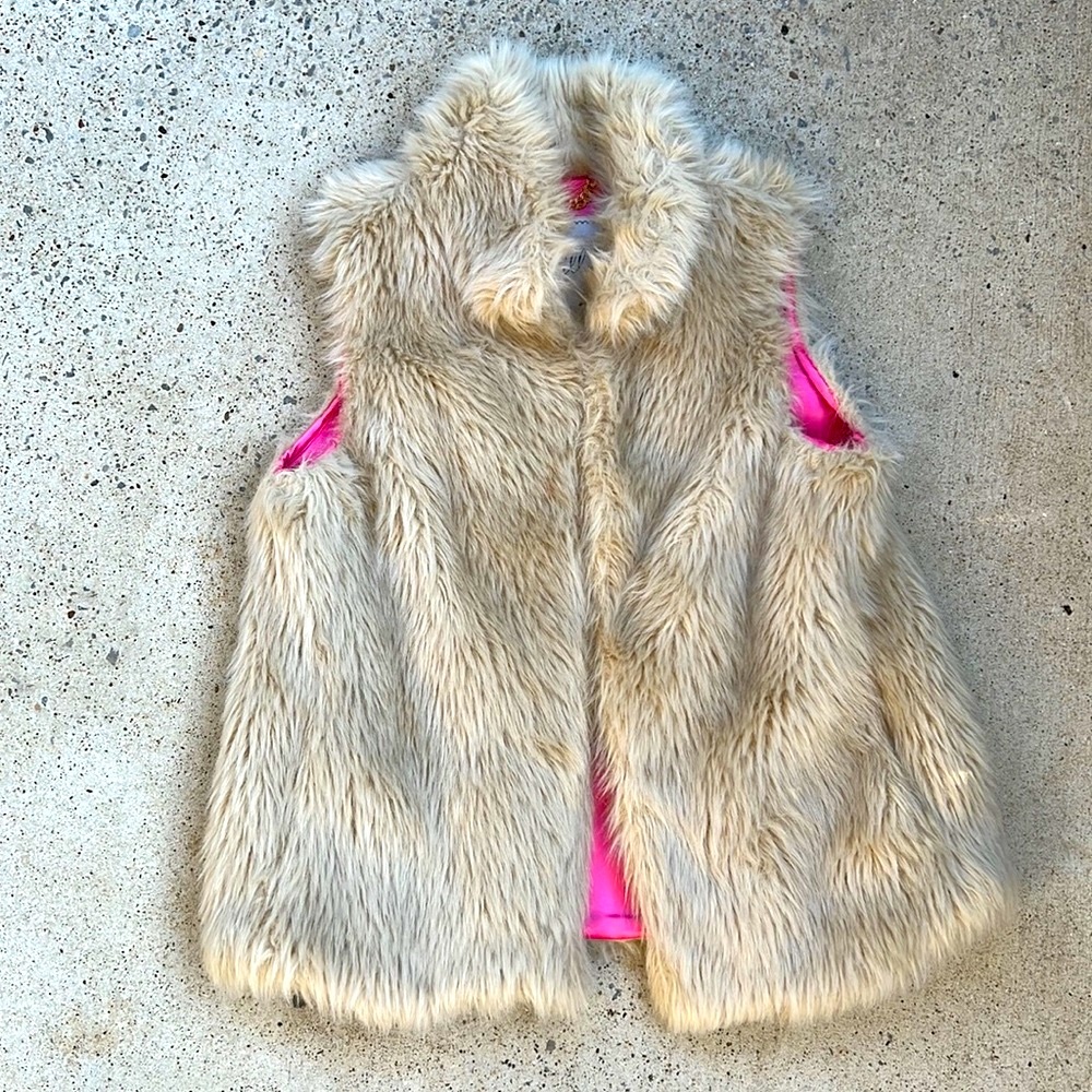 Milly ivory faux fur vest pink satin lining size 8